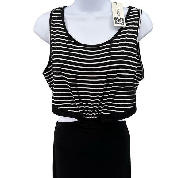 LeShop Maxi Striped Top Solid Skirt Black/White L Stretchy Waist Sleeveless Crew - Picture 9 of 12